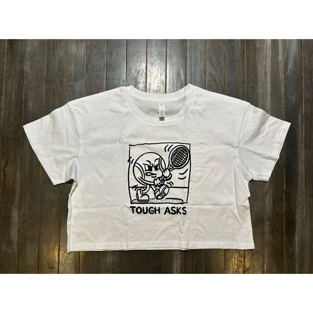 AS Colour Tough Asks Graphic Crop Tee White Cotton Tennis Character Shirt